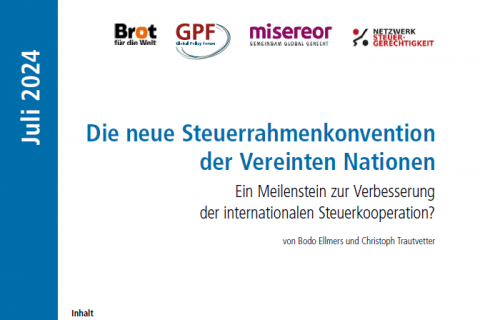 Briefing Cover mit Logos der Herausgeber und Titel "Die neue Steuerkonvention der Vereinten Nationen"